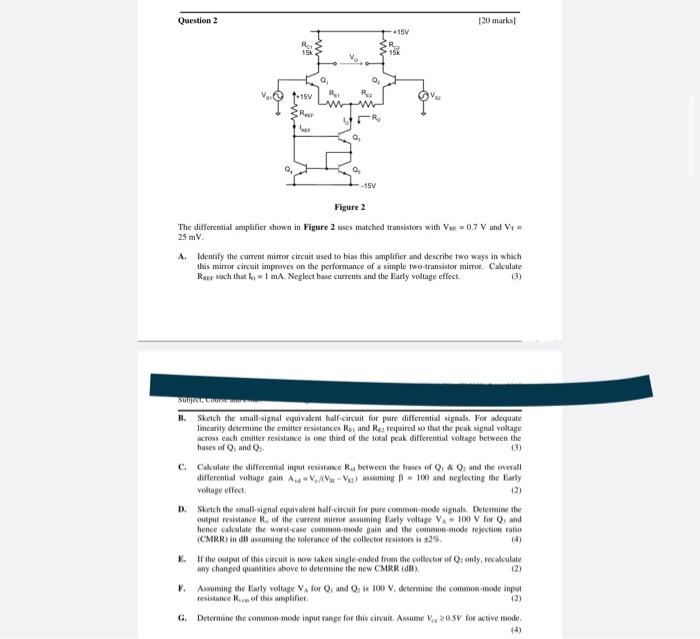 Solved Question 2 [20 marks] Q₂ Figure 2 The differential | Chegg.com