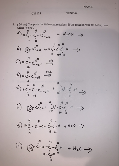 Solved complete the following reactions. If the reactions | Chegg.com