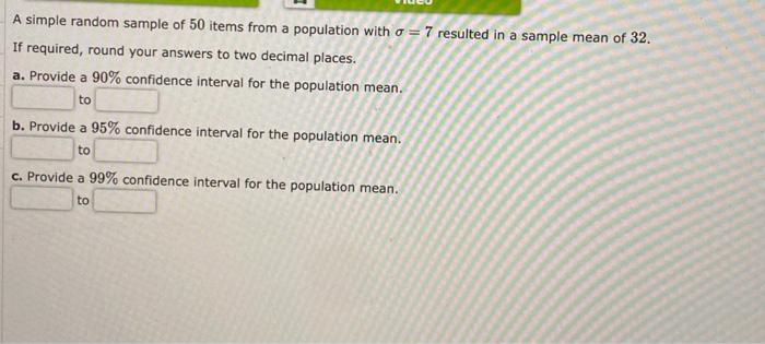 Solved A simple random sample of 50 items from a population | Chegg.com