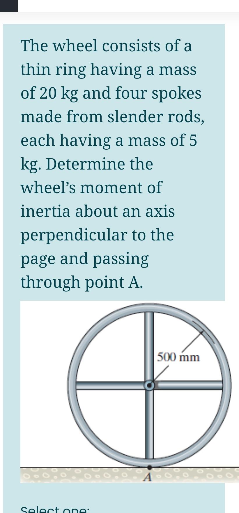 Solved The wheel consists of a thin ring having a mass of 20 | Chegg.com