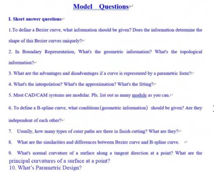 Solved Model Questions I. Short answer questions 1. To | Chegg.com