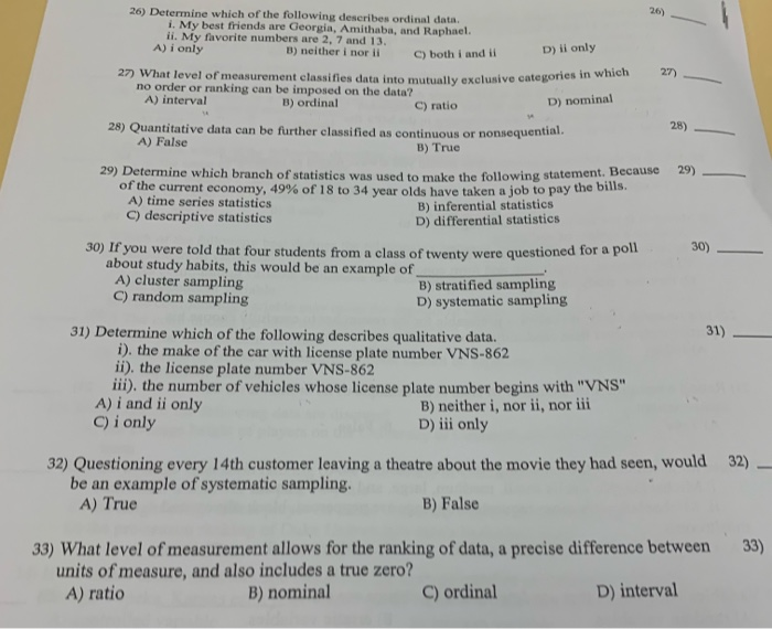 Solved 26) Determine which of the following describes | Chegg.com