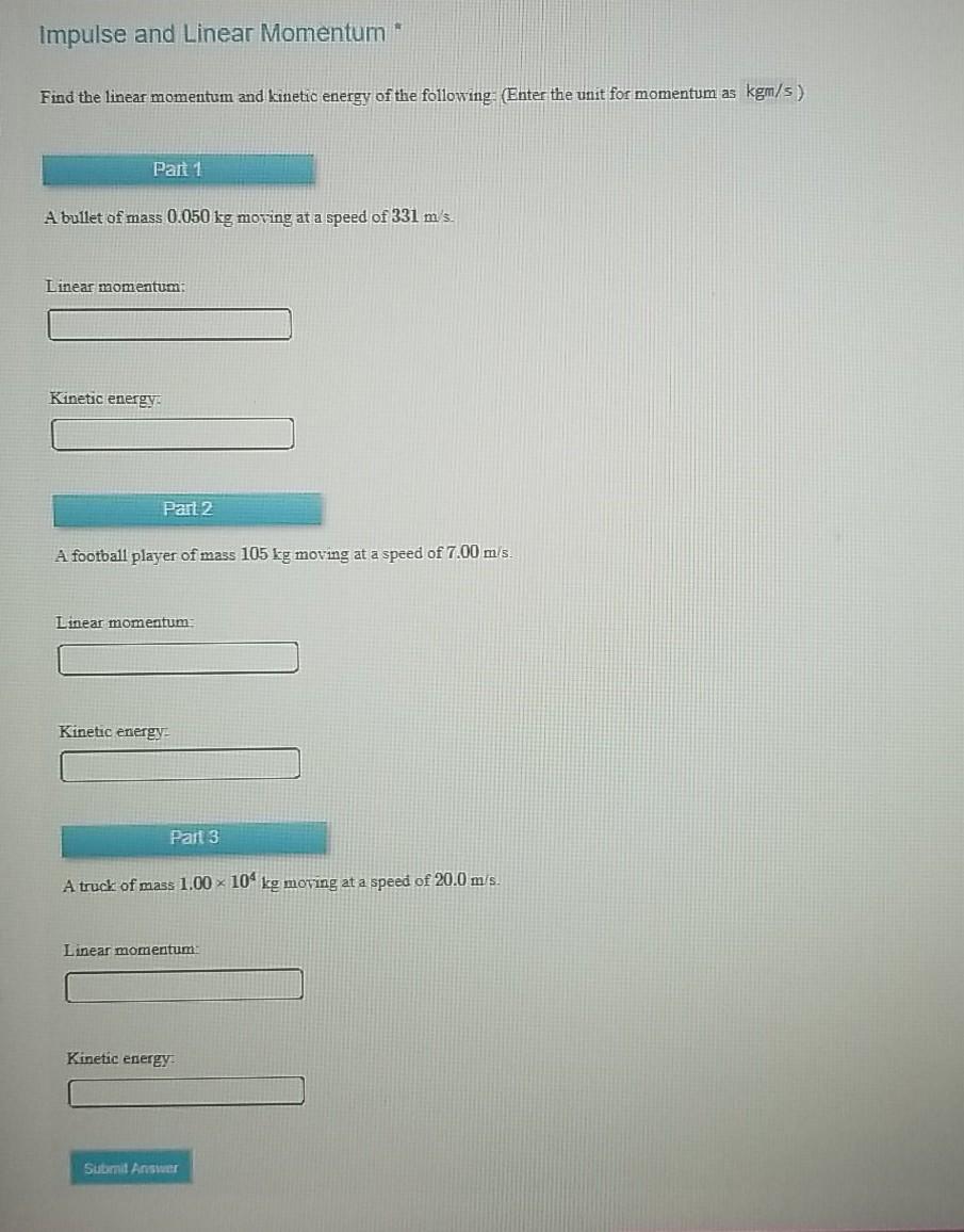 Solved Impulse And Linear Momentum Find The Linear Momentum | Chegg.com