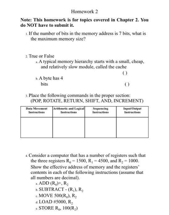 Solved Homework 2 Note: This homework is for topics covered | Chegg.com