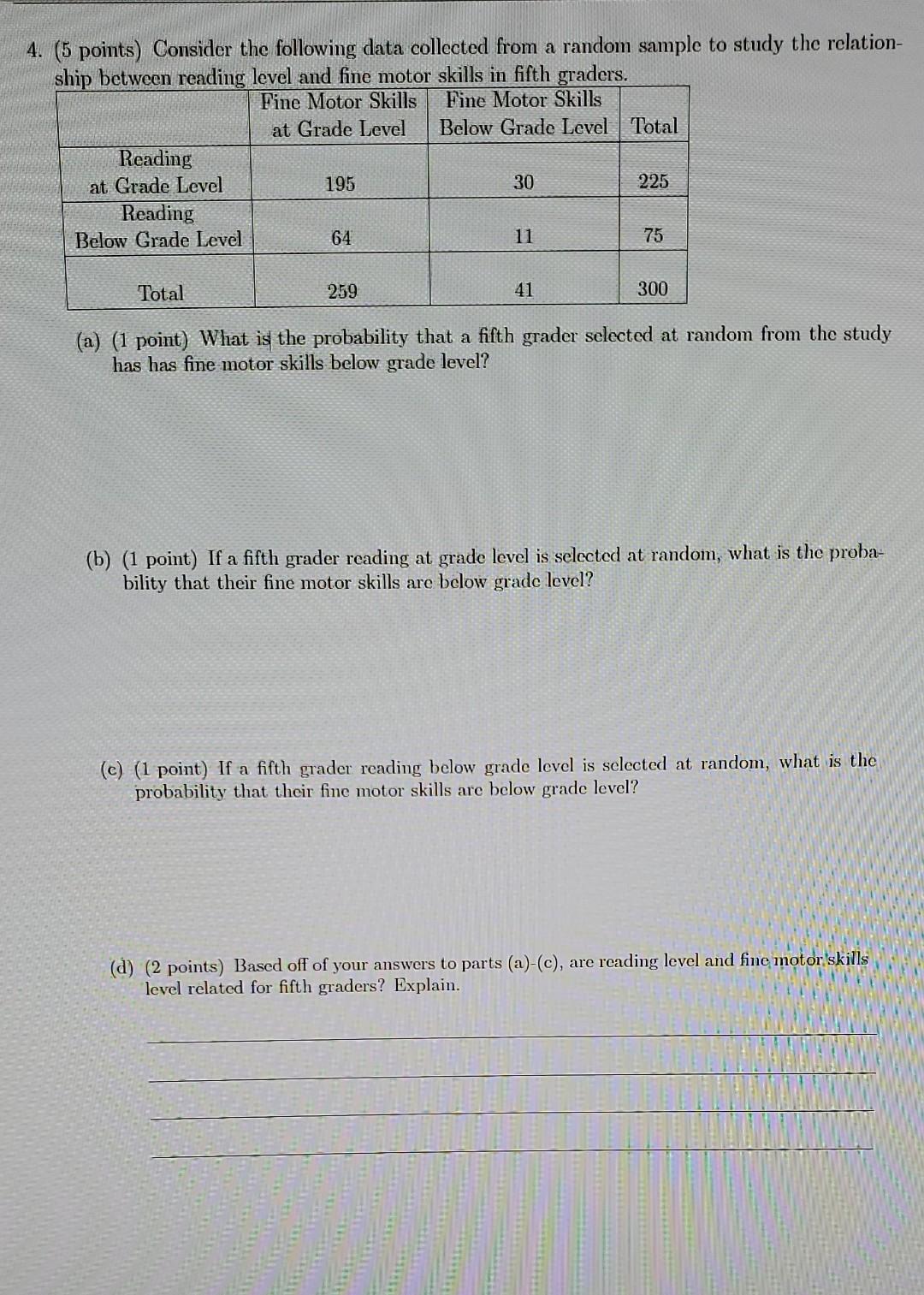Solved 4. (5 points) Consider the following data collected | Chegg.com