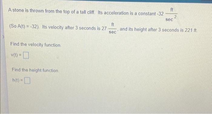 Solved A stone is thrown from the top of a tall cliff. Its | Chegg.com