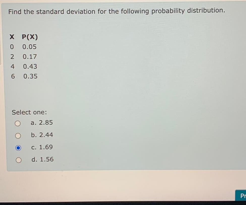 Solved Find the standard deviation for the following | Chegg.com