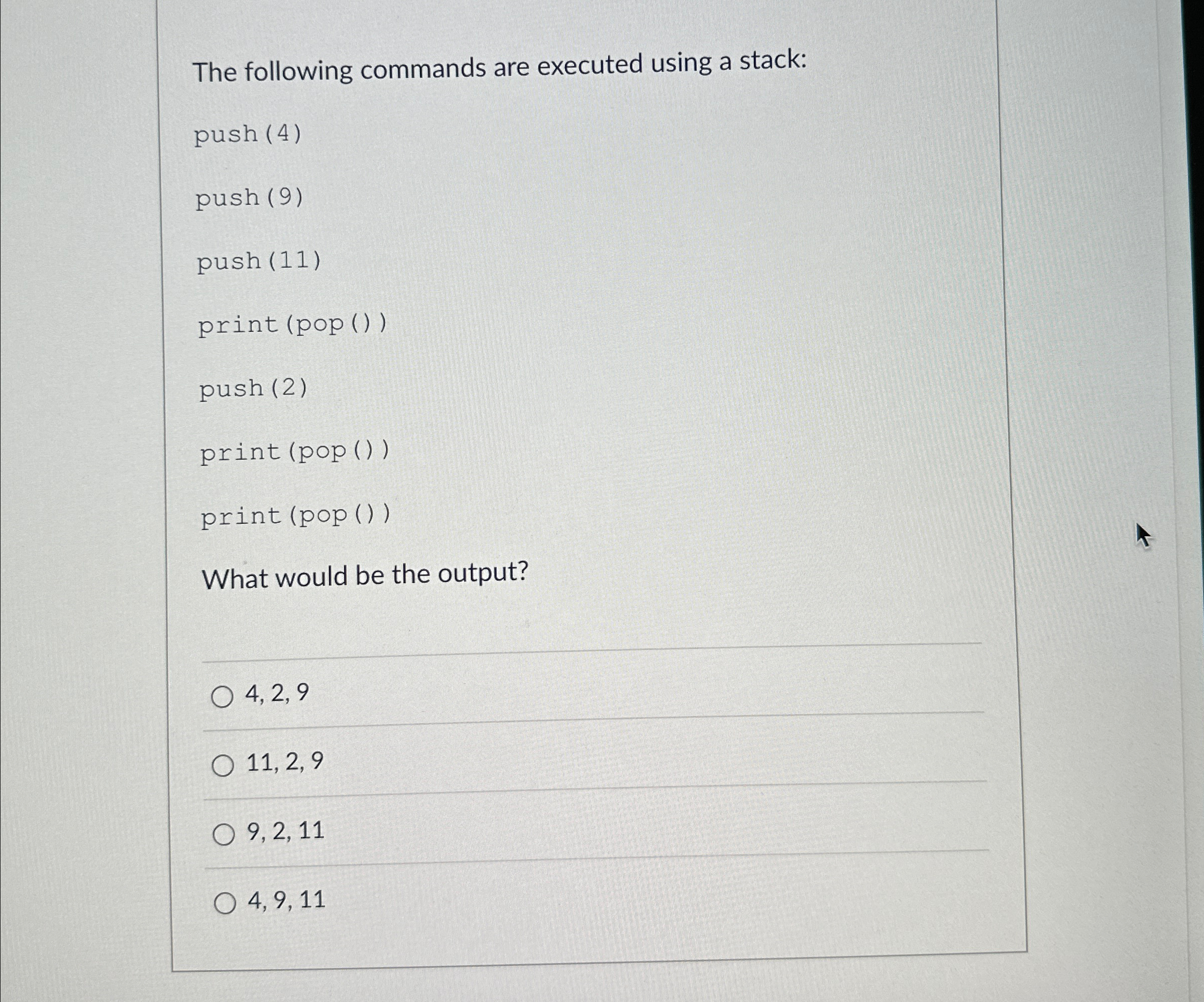 Solved The following commands are executed using a | Chegg.com