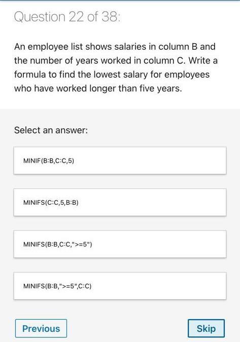 Solved Question 22 of 38: An employee list shows salaries in | Chegg.com