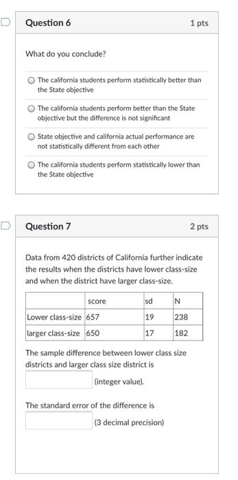 Solved D Question 6 1 pts What do you conclude? The | Chegg.com