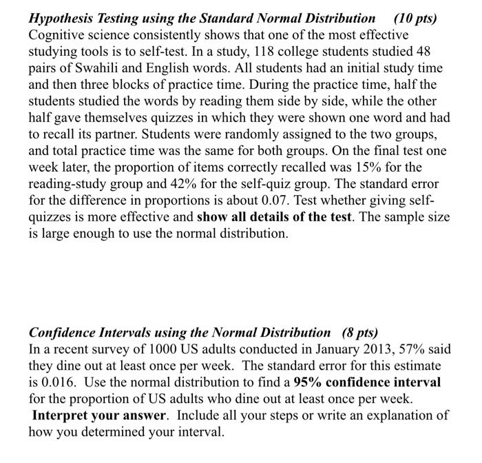 Solved Hypothesis Testing using the Standard Normal | Chegg.com