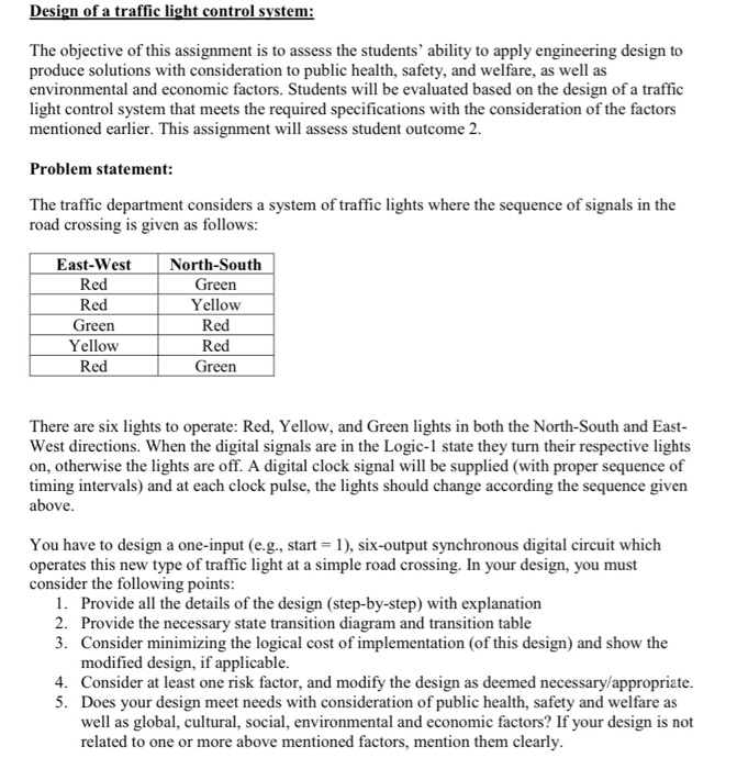 Design of a traffic light control system: The | Chegg.com