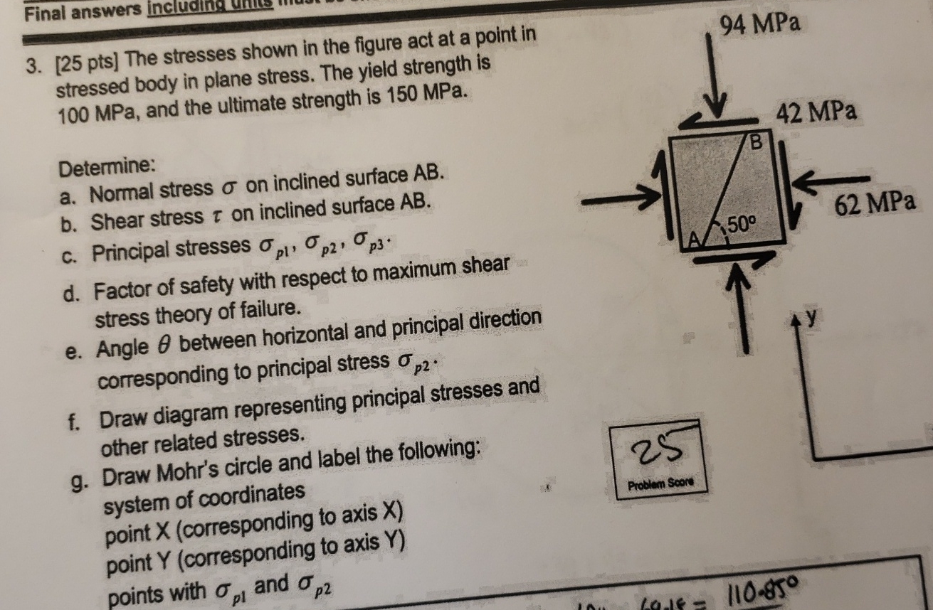 Solved [25 ﻿pts] ﻿The stresses shown in the figure act at a | Chegg.com
