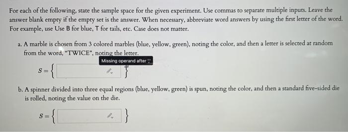 Solved For each of the following, state the sample space for