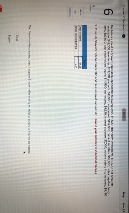 Solved Chapter 10 Homework Help Save & E The balance sheet | Chegg.com