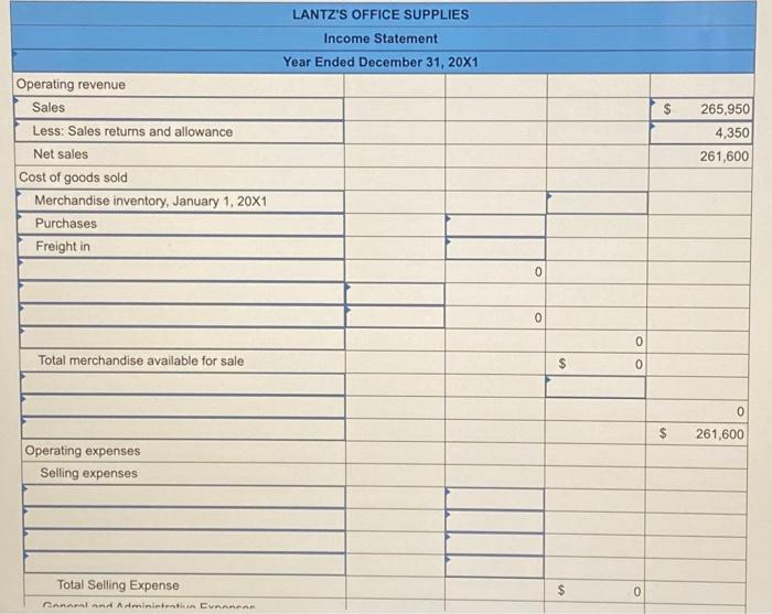 Solved LANTZ'S OFFICE SUPPLIES StatementThe worksheet