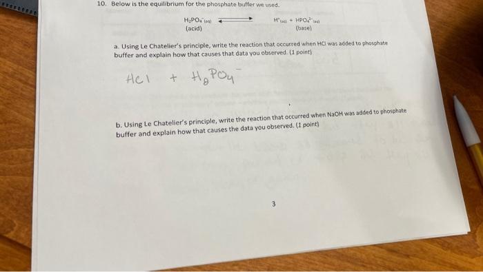 Solved 10. Below is the equilibrium for the phosphate buffer | Chegg.com