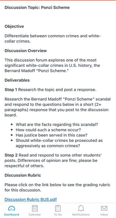 Solved Discussion Topic Ponzi Scheme Objective Chegg Com