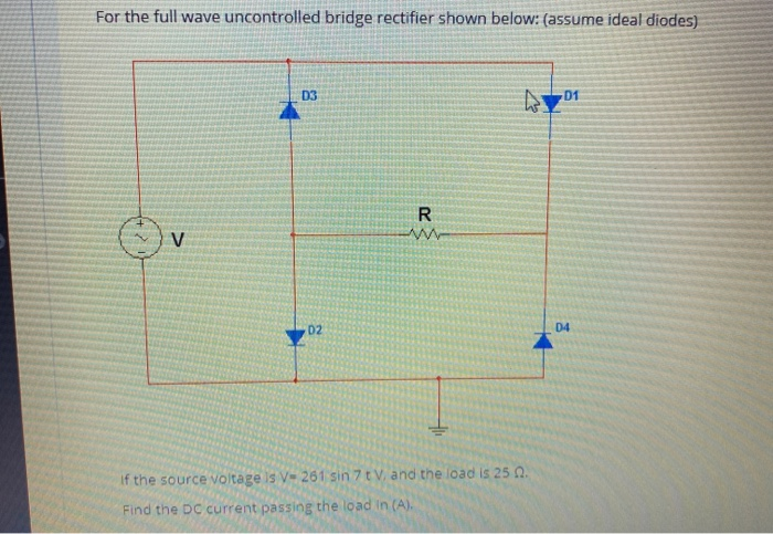 Solved For the full wave uncontrolled bridge rectifier shown | Chegg.com