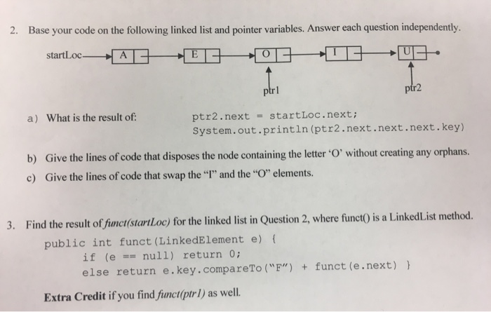 Solved 2. Base your code on the following linked list and | Chegg.com
