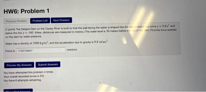 Solved Previous Problem HW6: Problem 1 Problem List Next | Chegg.com