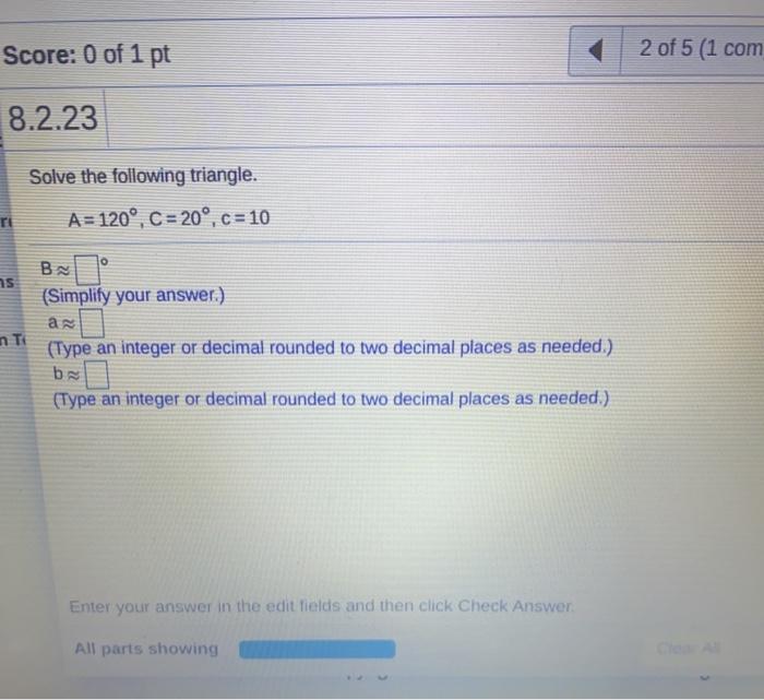 Solved Score: 0 of 1 pt 2 of 5 (1 com 8.2.23 Solve the | Chegg.com