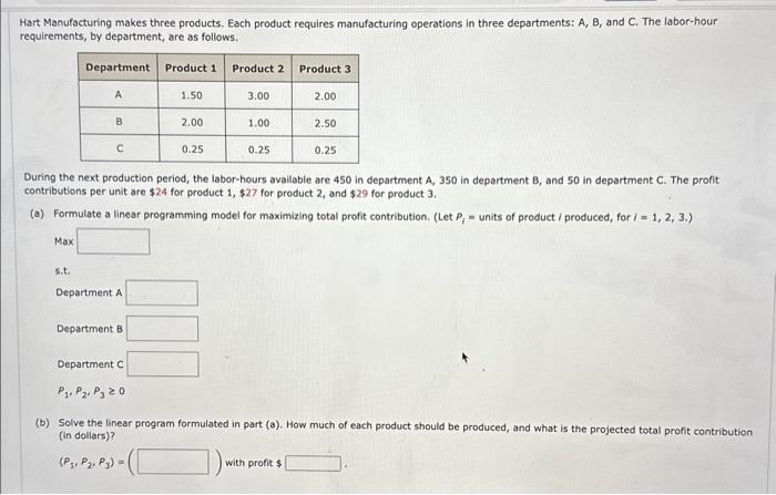 Hart Manufacturing Makes Three Products. Each Product | Chegg.com