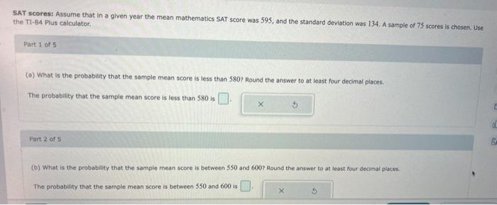 Solved SAT scores: Assume that in a given year the mean | Chegg.com