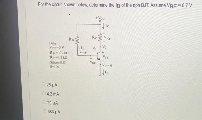 Solved For The Circuit Shown Below, Determine The IB Of The | Chegg.com