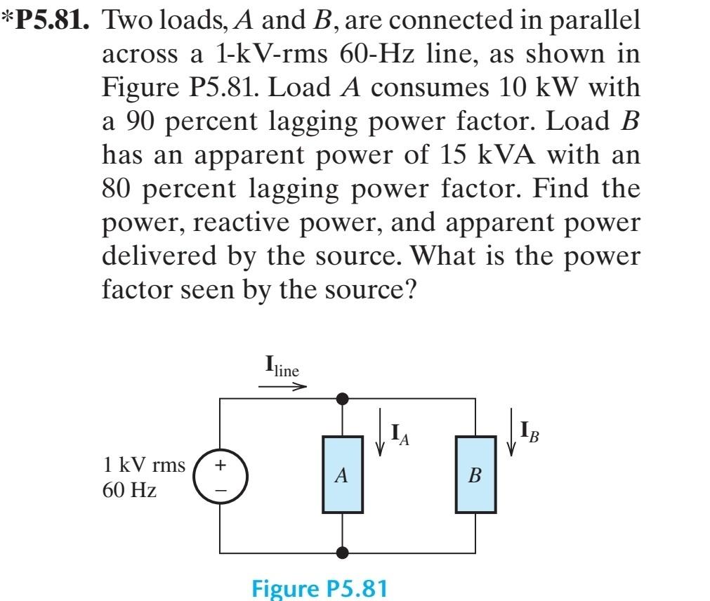 Solved 1. Two Loads, A And B, Are Connected In Parallel | Chegg.com