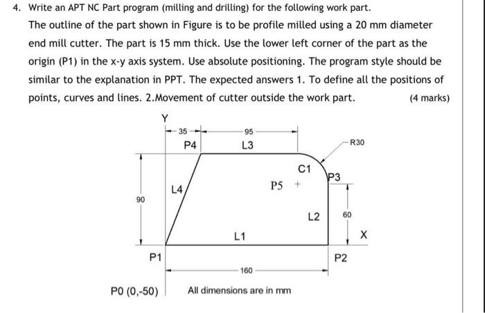Solved 4. Write an APT NC Part program (milling and | Chegg.com