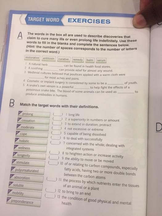 Solved TARGET WORD EXERCISES A The words in the box all are | Chegg.com