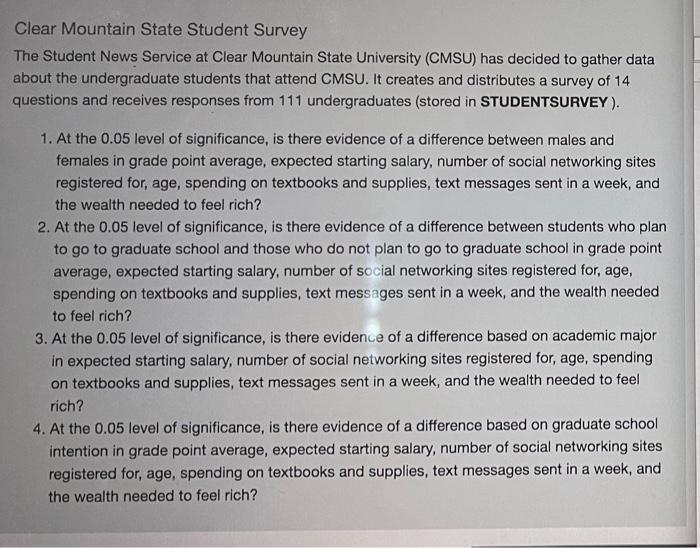 Clear Mountain State Student Survey The Student News | Chegg.com