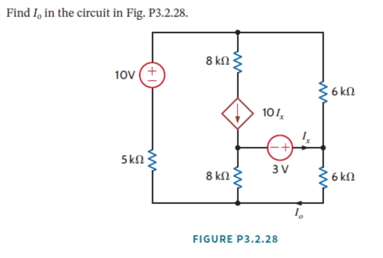 Solved Find I0 ﻿in the circuit in Fig. P3.2.28.FIGURE | Chegg.com