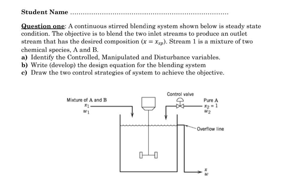 Solved Student Name Question one: A continuous stirred | Chegg.com