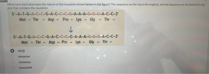 Solved What type of mutation would result if a DNA mutation | Chegg.com