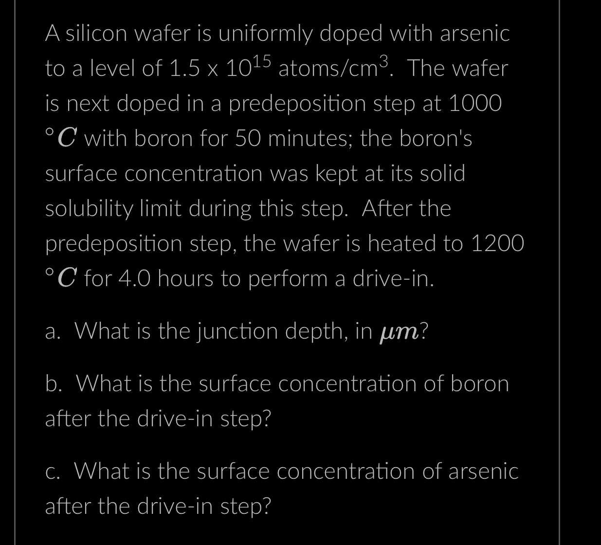 Solved A silicon wafer is uniformly doped with arsenic to a | Chegg.com