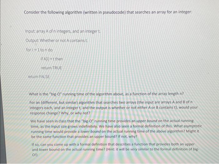 Solved Consider the following algorithm (written in | Chegg.com