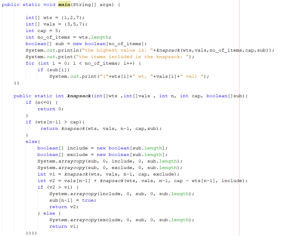 For the following knapsack problem, print the subset | Chegg.com