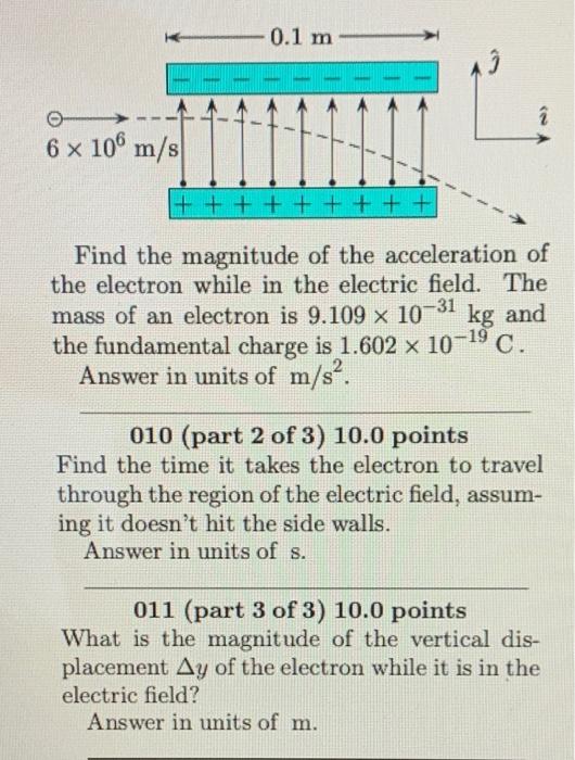 Solved 009 (part 1 of 3) 10.0 points An electron traveling | Chegg.com