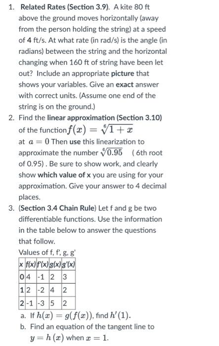 Solved 1. Related Rates (Section 3.9). A kite 80ft above the | Chegg.com