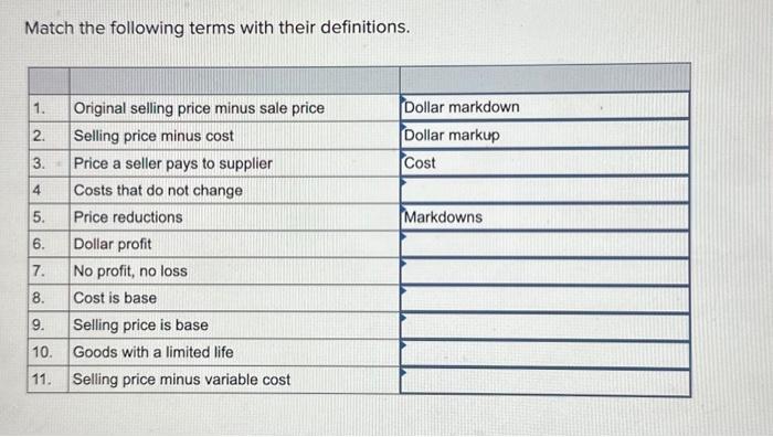 Solved Match the following terms with their | Chegg.com