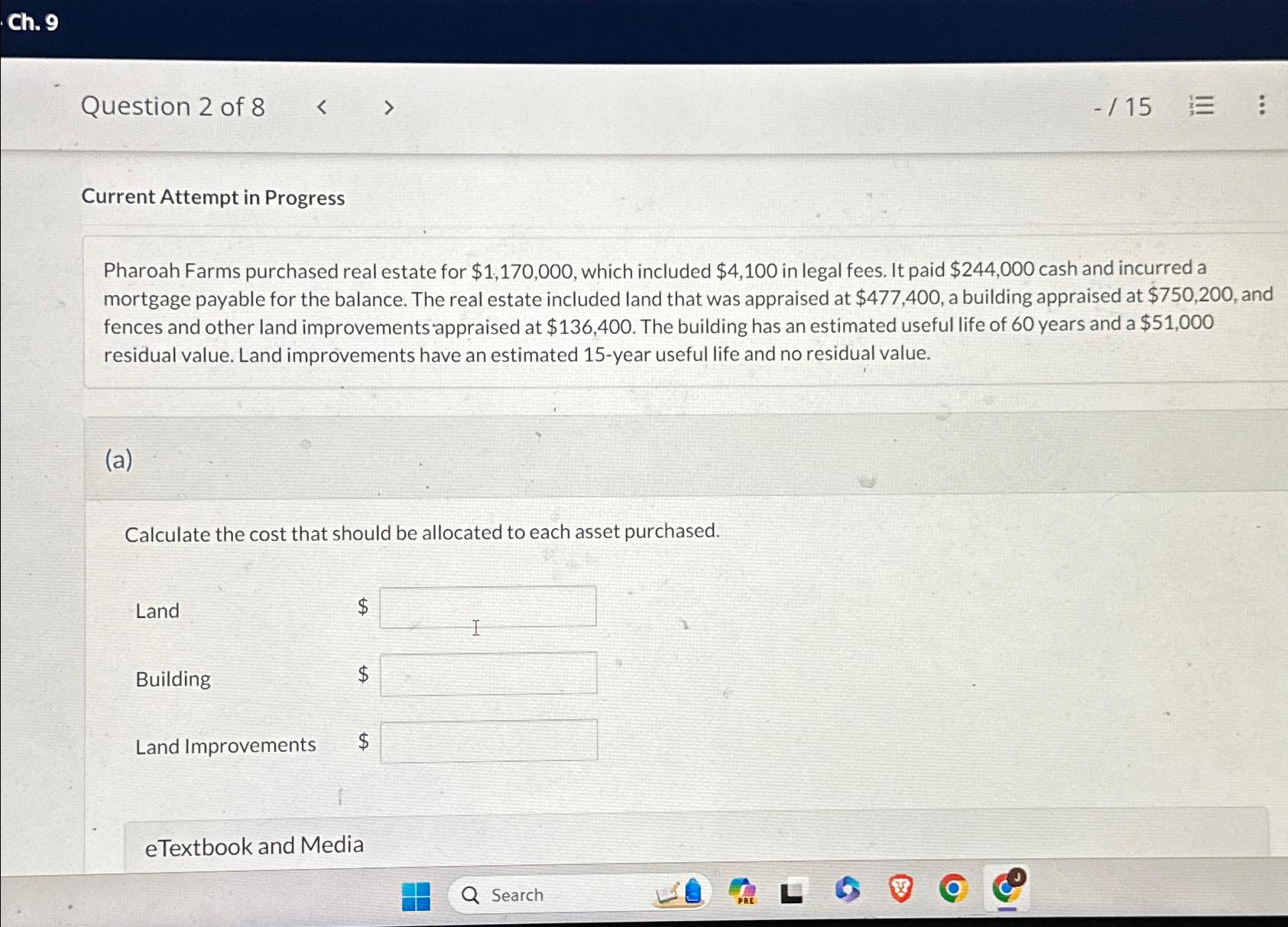 Solved Ch. 9\\nQuestion 2 of 8\\n()/(15)\\nCurrent Attempt