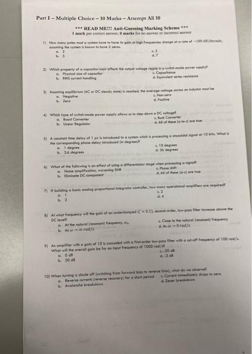 Solved Part 1 - Multiple Choice - 10 Marks - Attempt All 10 | Chegg.com