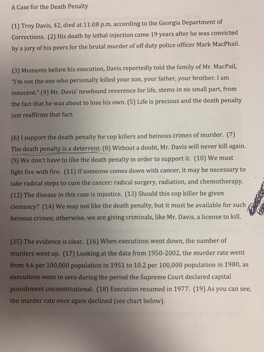 A case for the death penalty (1) troy davis, 42, died at 11:08 p.m. according to the georgia department of corrections. (2) h