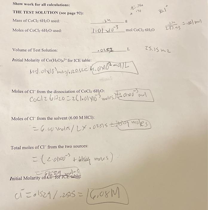 ICE TABLES and Calculation of K, values: Trial 1: | Chegg.com