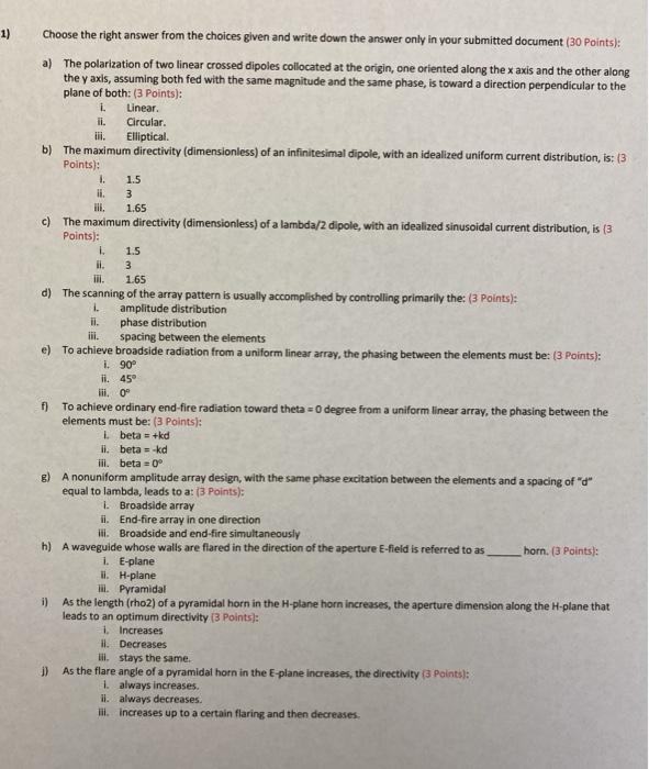 Solved 1) 1 ii. Choose the right answer from the choices | Chegg.com