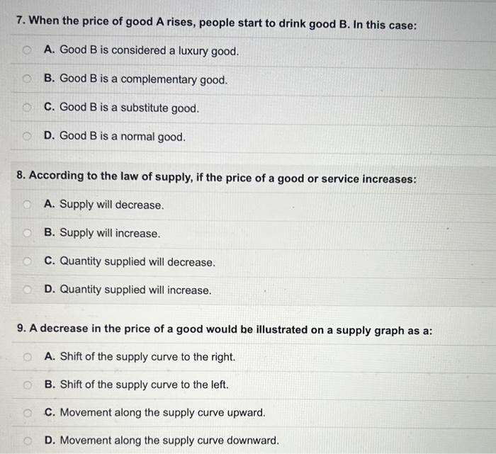 Solved 7. When the price of good A rises, people start to | Chegg.com