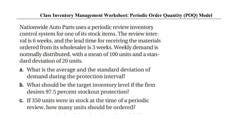 Solved Nationwide Auto Parts Uses A Periodic Review | Chegg.com