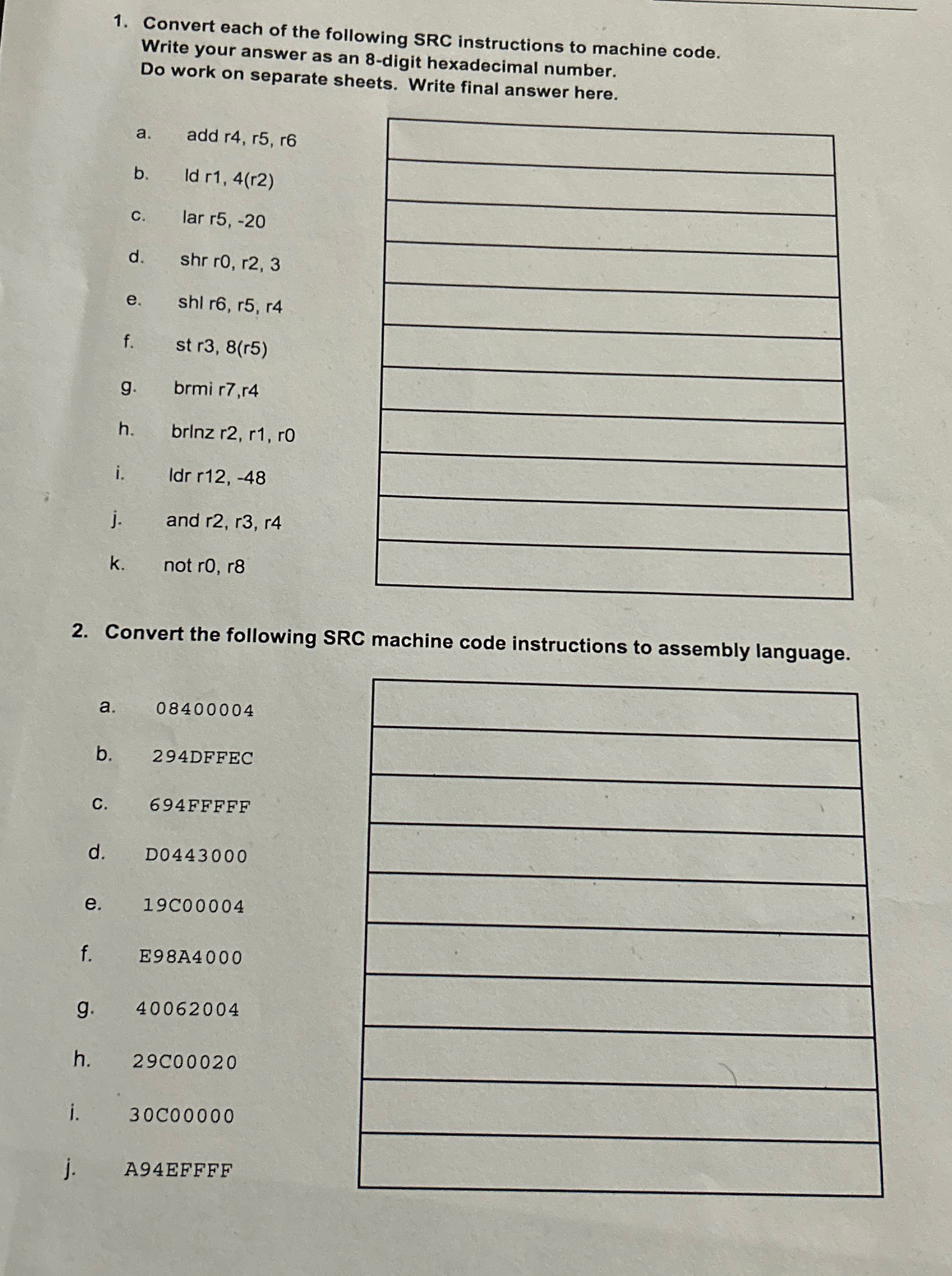 Solved Convert each of the following SRC instructions to | Chegg.com